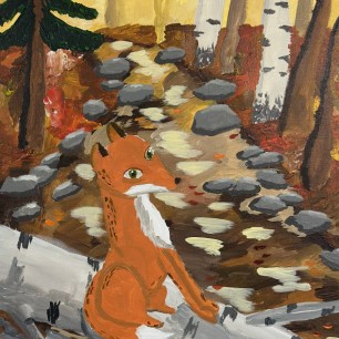 Лисичка в осеннем лесу