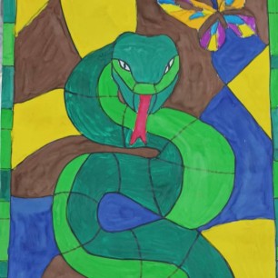 Витраж.Деревянная змейка.Символ 2025 года.