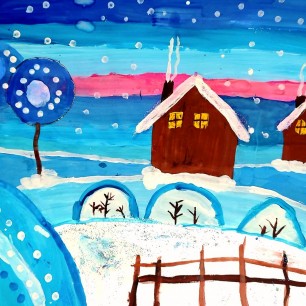 Зимний вечер в деревне.