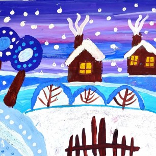 Зимний вечер в деревне.