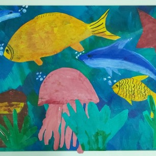 "Морское дно" (гуашь, аппликация)