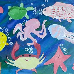 "Морское дно" (гуашь, аппликация)