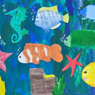 "Морское дно" (гуашь, аппликация)