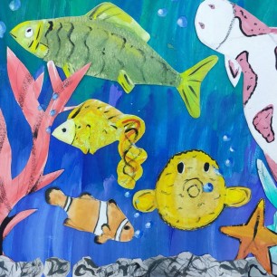"Морское дно" (гуашь, аппликация)