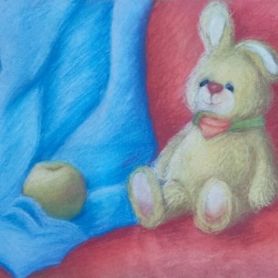 "Натюрморт с зайчиком" (крафт бумага, пастель)