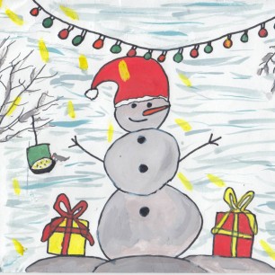 Соединили ком, комок и комочек и получился забавный снеговичочек.