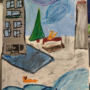 Утренняя прогулка котиков по зимнему городу