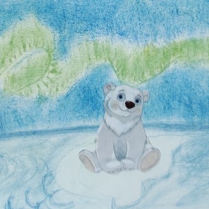 Белый медведь и северное сияние