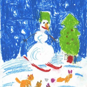 «Белочки и снеговик у Новогодней елочки»