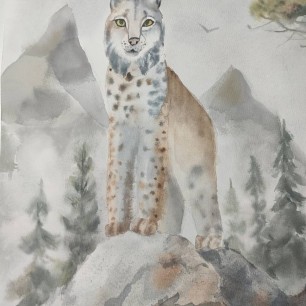 Рысь в тумане леса