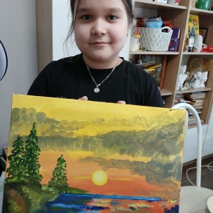 закат на реке