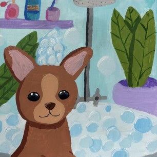 Собачка в ванной