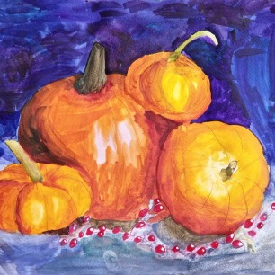 Натюрморт с тыквами и ягодами.