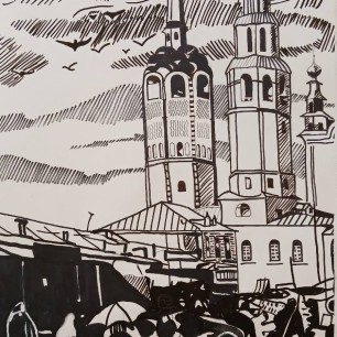 Торговые ряды на соборной площади в Соликамске