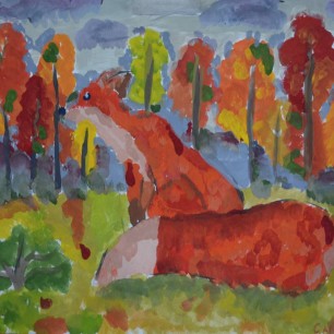 Лисичка в осеннем лесу