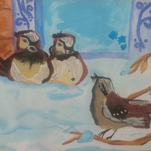 "Воробышки игривые" Иллюстрация к стихотворению С. Есенина "Поет зима-аукает" Воробышки игривые