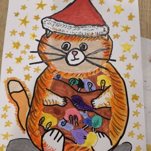 Котик с новогодней гирляндой