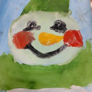 Он не мал и не велик, Снежно белый снеговик.