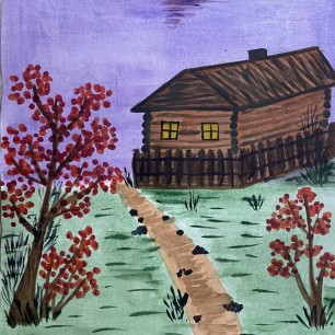 рисунок С А Есенина О КРАСНОМ ВЕЧЕРЕ ЗАДУМАЛАСЬ ДОРОГА