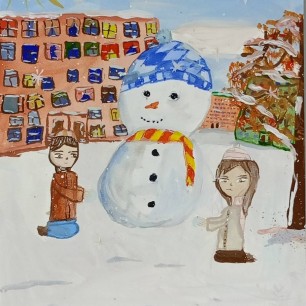 С мамой лепим снеговика