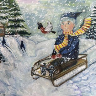 Щёки горят, снежинки тают