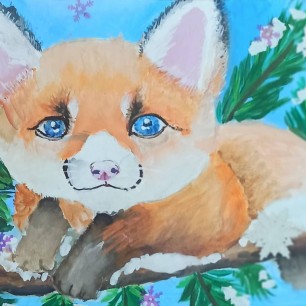 Первый снег - чудо для лисёнка