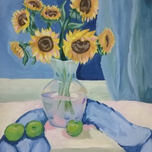 Подсолнухи в стеклянной вазе