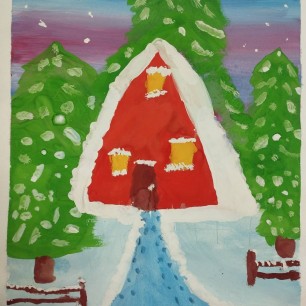 Домик в снежном лесу