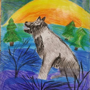 Зимний волк и луна