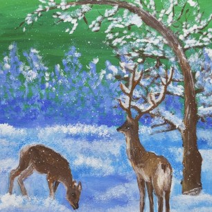 Олени в зимнем лесу