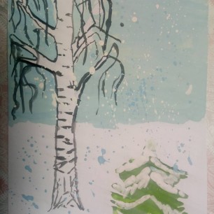 Береза в снежном танце