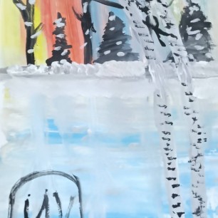 Берёзы у зимнего озера