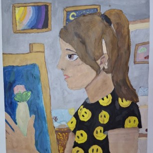 Портрет подруги за мольбертом