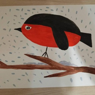 Снегирёк на ветки.