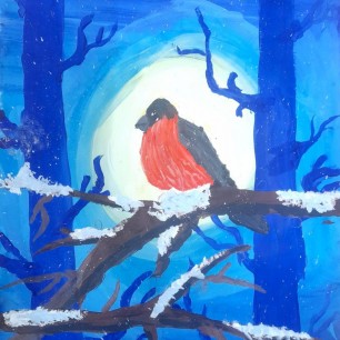Снегирь под луной