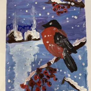 Снегирь морозной зимой