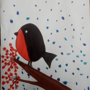 "Снегирь на ветке рябины"