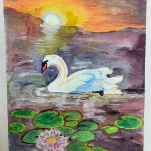 Лебедь на пруду