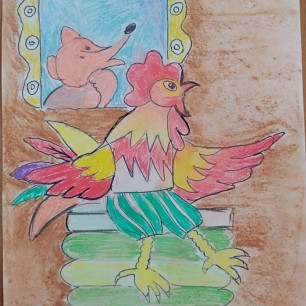 Иллюстрация к сказке.  " Кот, петух и лиса"