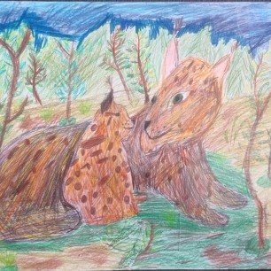 Мама рысь с рысенком