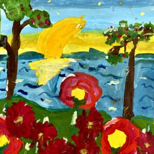 Вечерний пейзаж с цветами