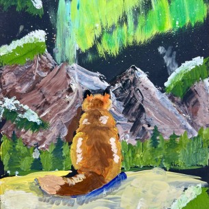 Лиса и северное сияние