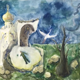 Улетала душа на небо... Акварель.