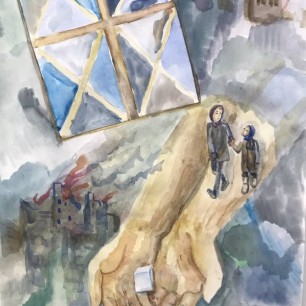 Кусочек сахара. Акварель.