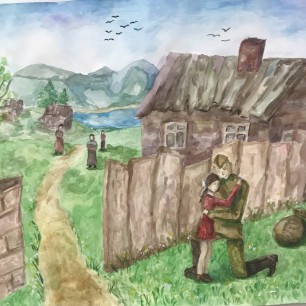 Мой папа вернулся! Акварель.