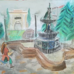 Я рисую у фонтана. Омск