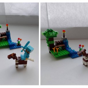 Лошадь с наездником у водопада