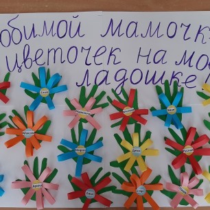 "Любимой мамочке цветочек на моей ладошке"