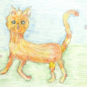Кошка на лужайке