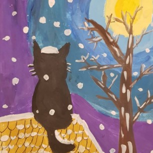 Кот на крыше. Зима.